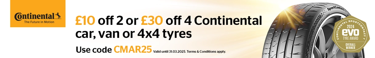 Continental tire sale: £10 off 2 or £30 off 4 car, van, or 4x4 tires. Use code CMAR25.