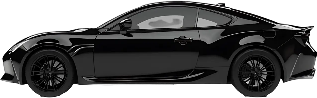 Sleek black sports coupe, side profile view.